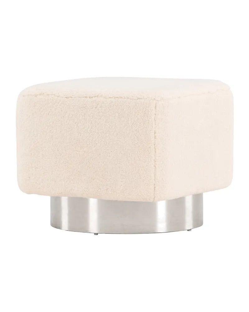 Newton Hocker mit silbernem Stahlsockel in Cremeweiß, Gestell Silber, Polyester, Ansicht 5
