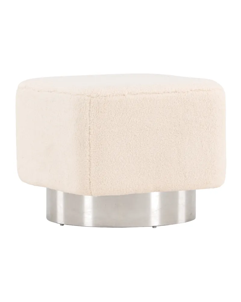Newton Hocker mit silbernem Stahlsockel in Cremeweiß, Gestell Silber, Polyester, Ansicht 6
