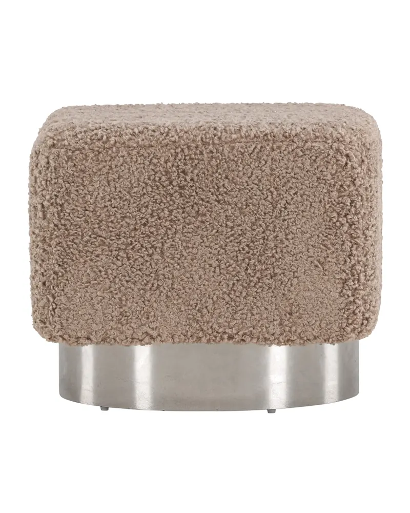Newton Hocker mit silbernem Sockel aus Stahl, Cremeweiß, Gestell Silber