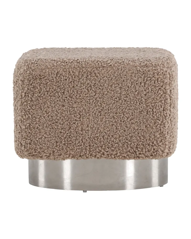Newton Hocker mit silbernem Stahlsockel in Braun, Gestell Silber, Polyester-Teddystoff, Ansicht 7