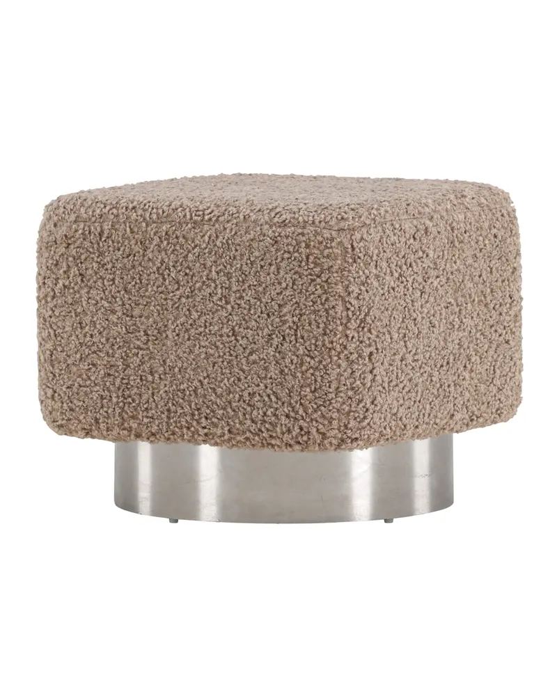 Newton Hocker mit silbernem Stahlsockel in Braun, Gestell Silber, Polyester-Teddystoff, Ansicht 8