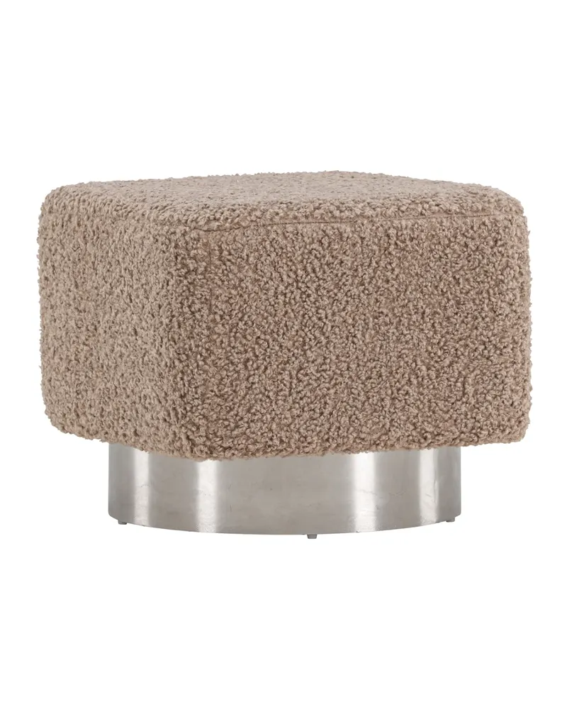 Newton Hocker mit silbernem Stahlsockel in Braun, Gestell Silber, Polyester-Teddystoff, Ansicht 9