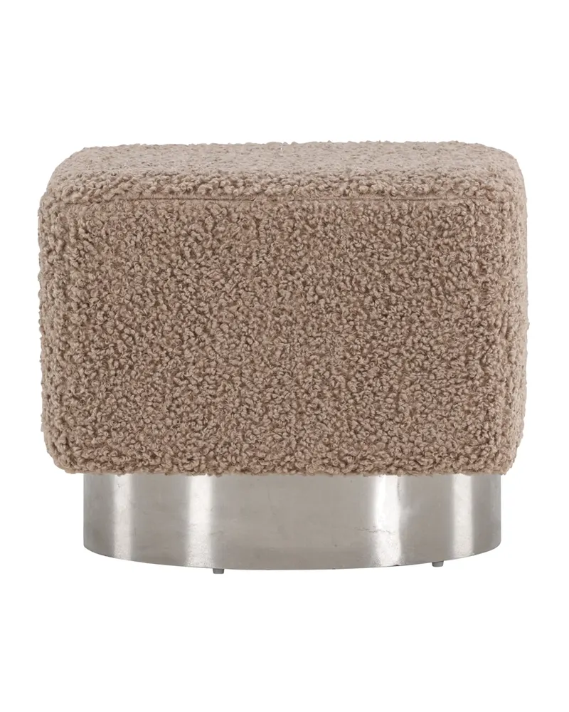 Newton Hocker mit silbernem Stahlsockel in Braun, Gestell Silber, Polyester-Teddystoff, Ansicht 10