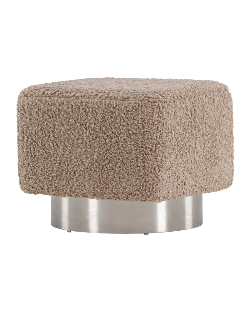 Newton Hocker mit silbernem Stahlsockel in Braun, Gestell Silber, Polyester-Teddystoff, Ansicht 11