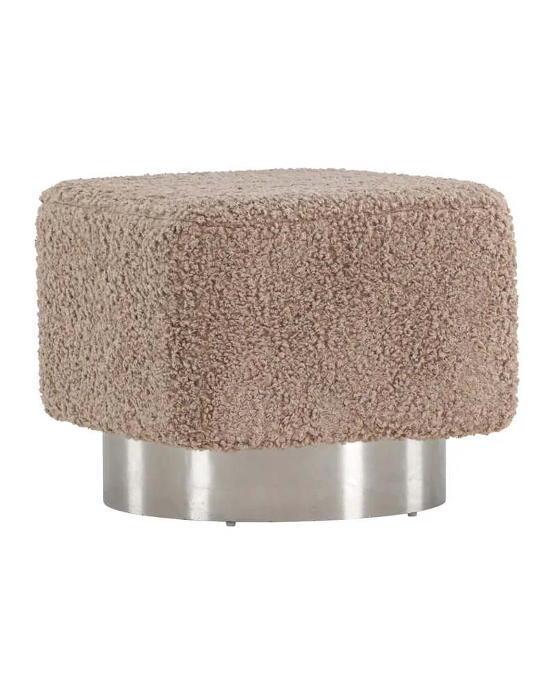 Newton Hocker mit silbernem Stahlsockel in Braun, Gestell Silber, Polyester-Teddystoff, Ansicht 12