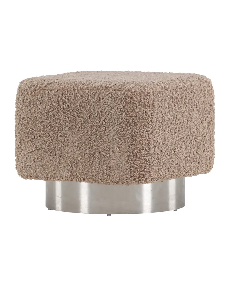 Newton Hocker mit silbernem Stahlsockel in Braun, Gestell Silber, Polyester-Teddystoff, Ansicht 3