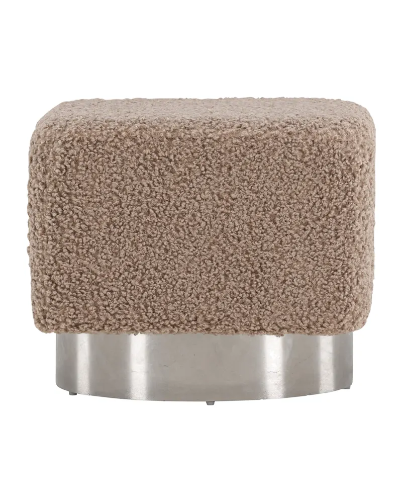 Newton Hocker mit silbernem Stahlsockel in Braun, Gestell Silber, Polyester-Teddystoff, Ansicht 4