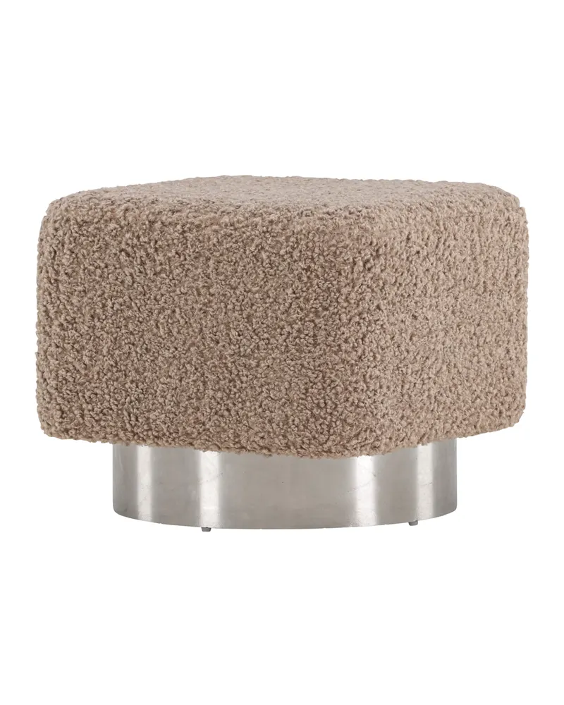 Newton Hocker mit silbernem Stahlsockel in Braun, Gestell Silber, Polyester-Teddystoff, Ansicht 5