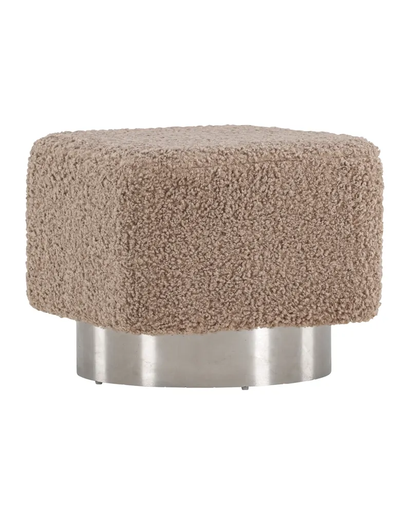 Newton Hocker mit silbernem Stahlsockel in Braun, Gestell Silber, Polyester-Teddystoff, Ansicht 6