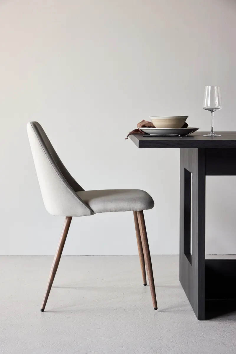 Night gepolsterter Esszimmerstuhl in Beige, Gestell Mokka, Polyester in Leinenoptik, im Wohnraum, Ansicht 4