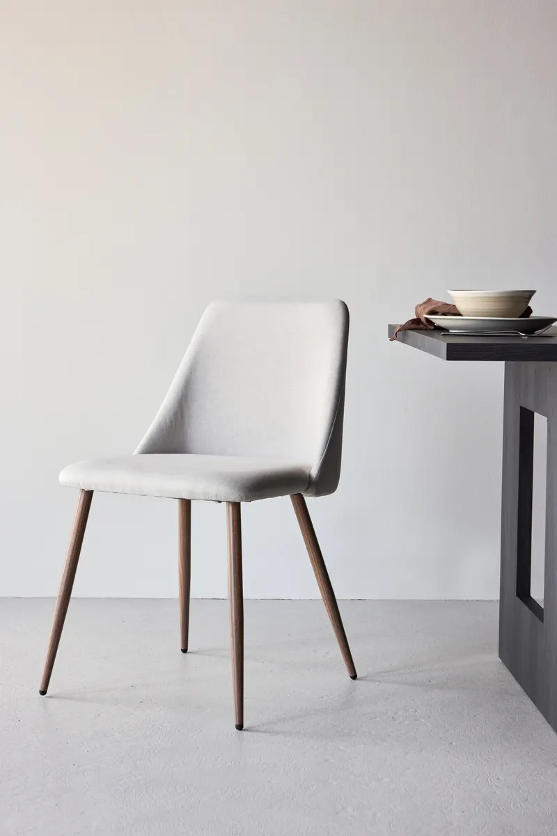Night gepolsterter Esszimmerstuhl in Beige, Gestell Mokka, Polyester in Leinenoptik, im Wohnraum, Ansicht 1