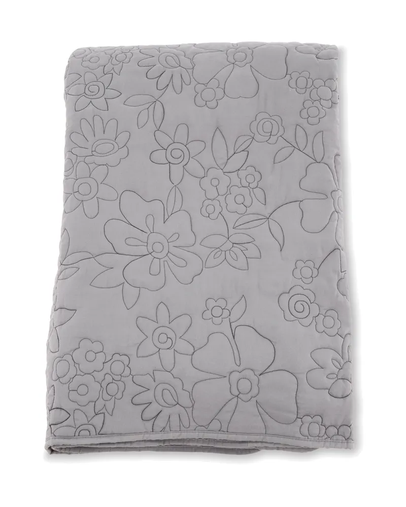 Niki Tagesdecke mit Blumenmuster aus Ziernähten in 150 × 250 cm, Hellgrau, Ansicht 1