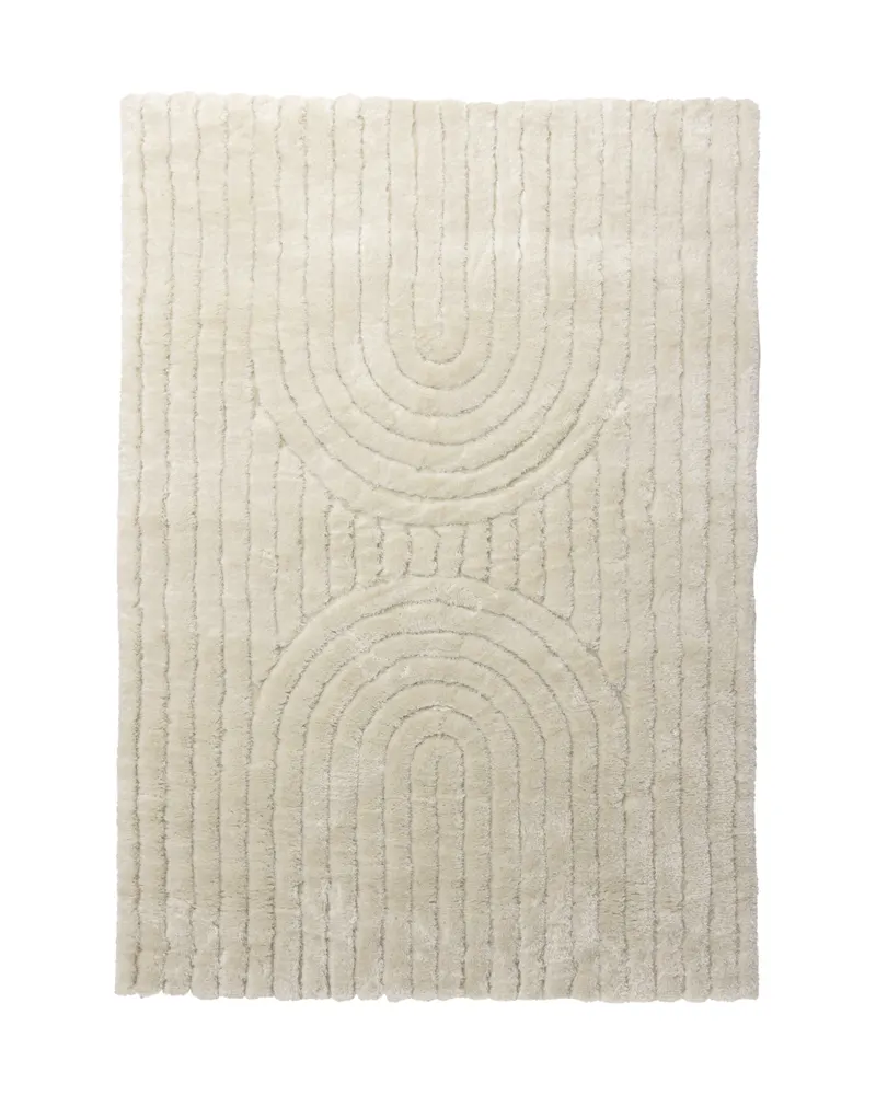 Niklas Teppich mit Relief aus Rillen und Bögen, Weiß