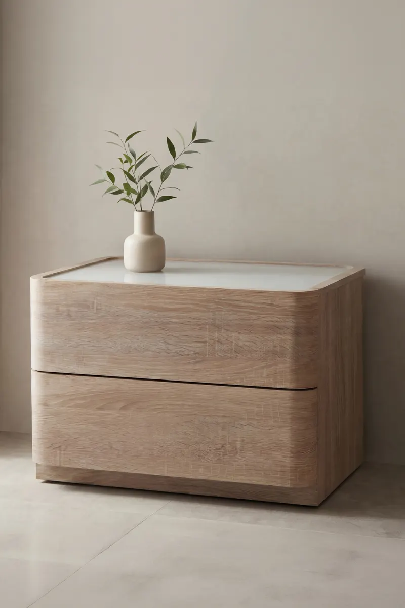 Noble Kommode mit gerundeten Seitenkanten in 50 × 40 × 35 cm, Natur, im Wohnraum, Ansicht 2