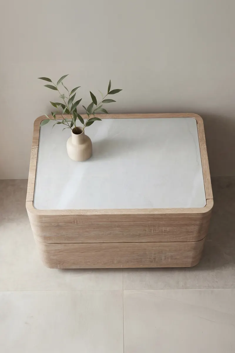 Noble Kommode mit gerundeten Seitenkanten in 50 × 40 × 35 cm, Natur, im Wohnraum, Ansicht 3