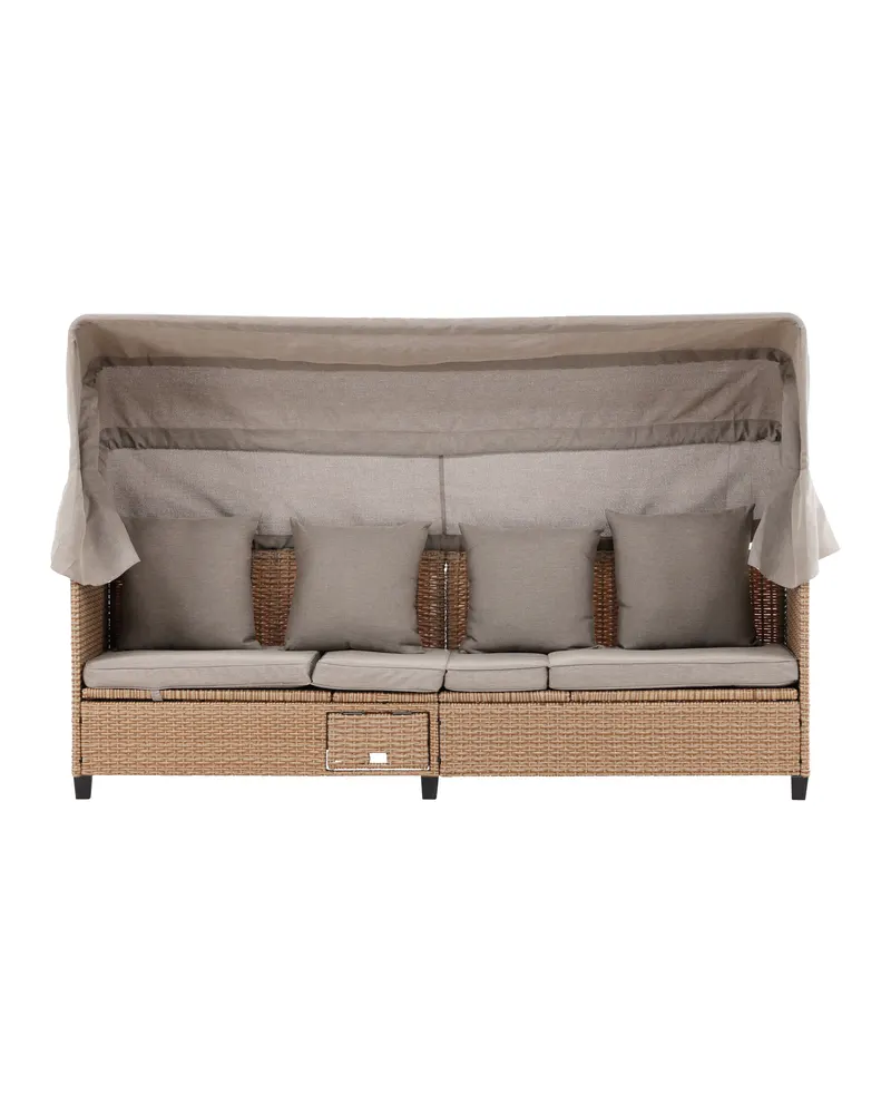 Nopy Sonnenliege mit Sonnendach und Kissen aus Polyrattan, Grau, Gestell Schwarz