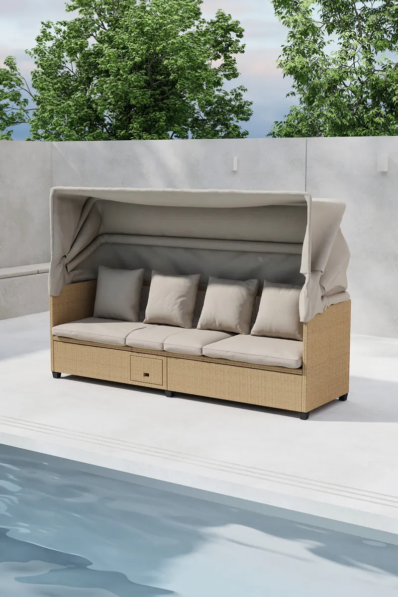 Nopy Sonnenliege mit Sonnendach in Beige, im Wohnraum, Ansicht 1