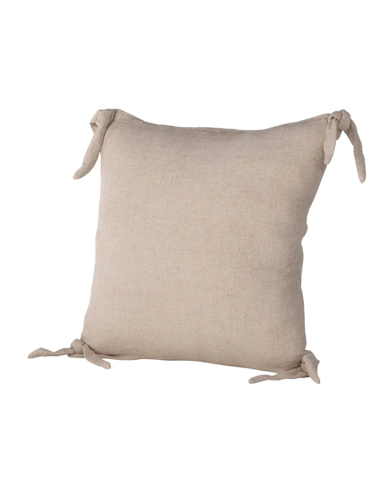 Nora Kissenbezug mit geknoteten Zierbändern an den Ecken in 40 × 40 cm, Beige, Ansicht 2