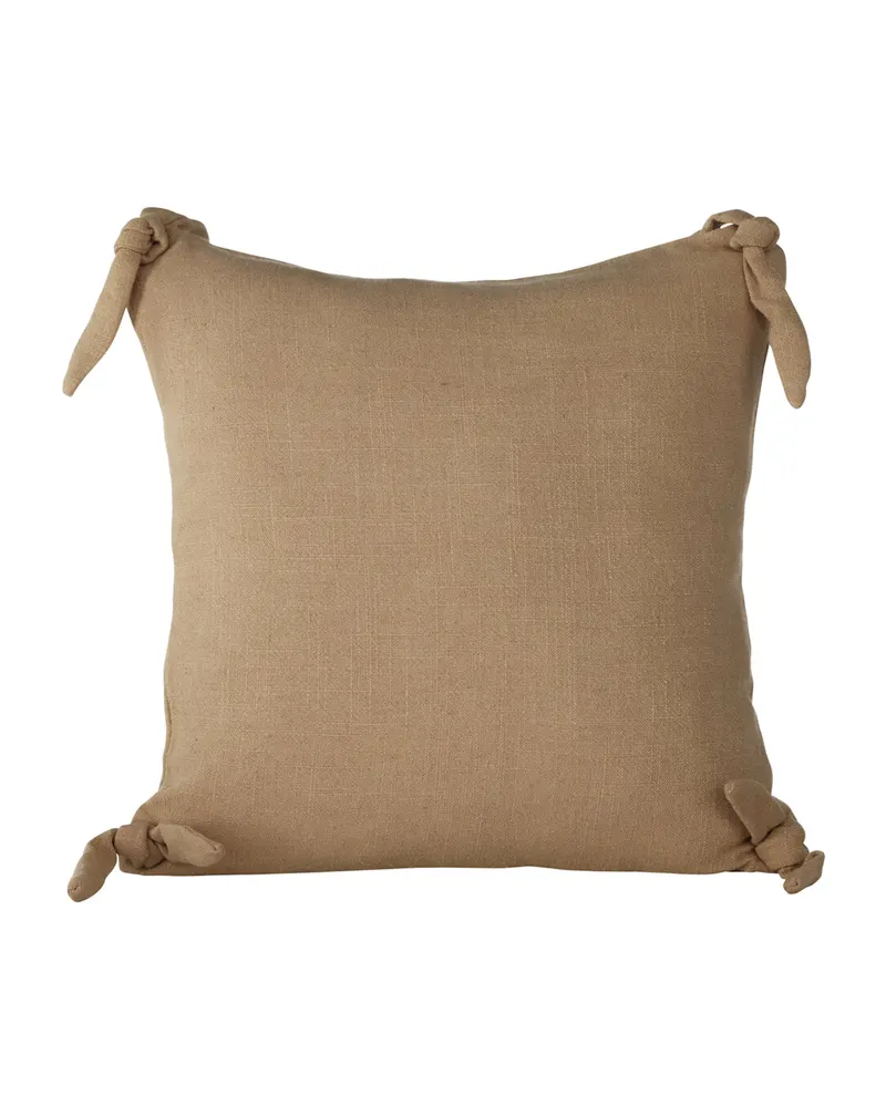 Nora Kissenbezug mit geknoteten Zierbändern an den Ecken in 40 × 40 cm, Braun, Ansicht 1