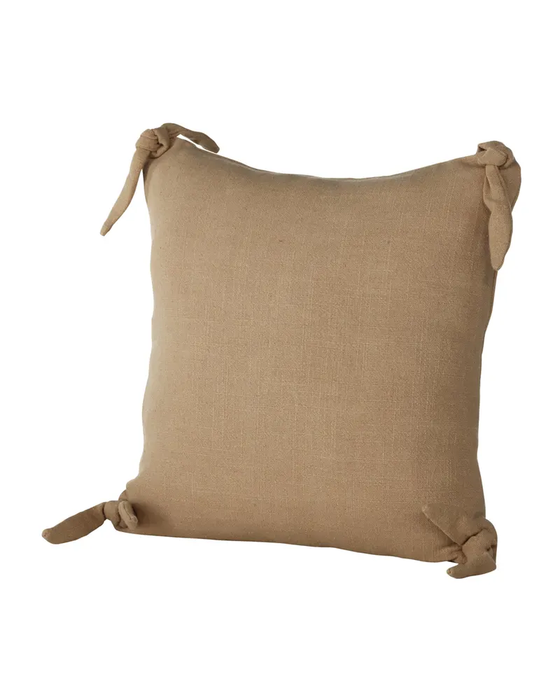 Nora Kissenbezug mit geknoteten Zierbändern an den Ecken in 40 × 40 cm, Braun, Ansicht 2