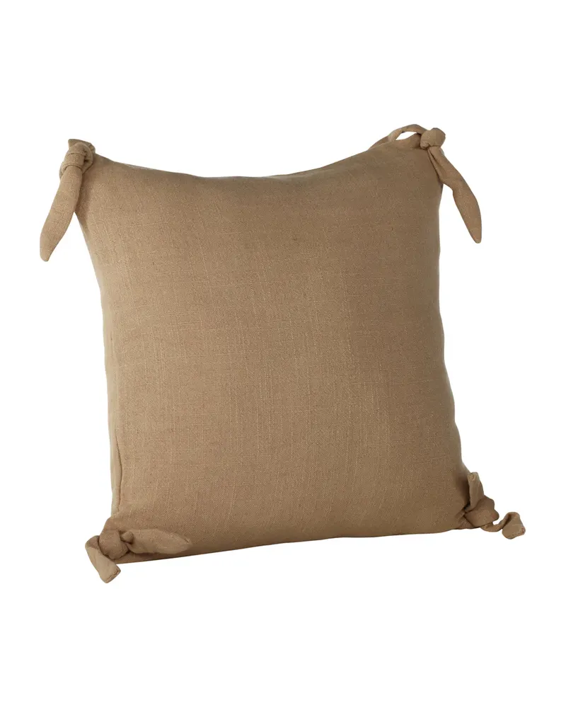 Nora Kissenbezug mit geknoteten Zierbändern an den Ecken in 40 × 40 cm, Braun, Ansicht 4