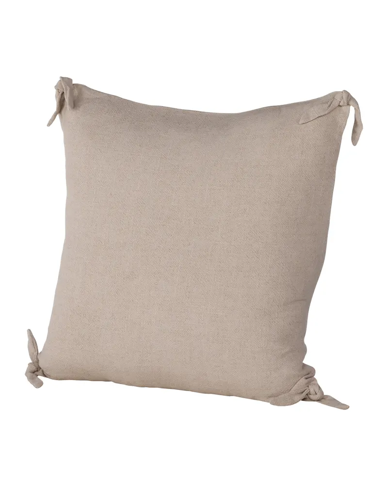 Nora Kissenbezug mit geknoteten Zierbändern an den Ecken in 60 × 60 cm, Beige, Ansicht 2