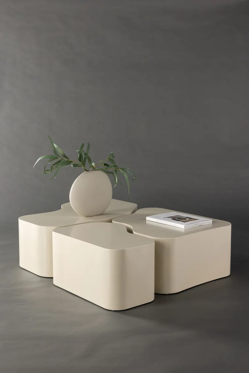 Nordland dreiteiliger Couchtisch in Beige, im Wohnraum, Ansicht 1