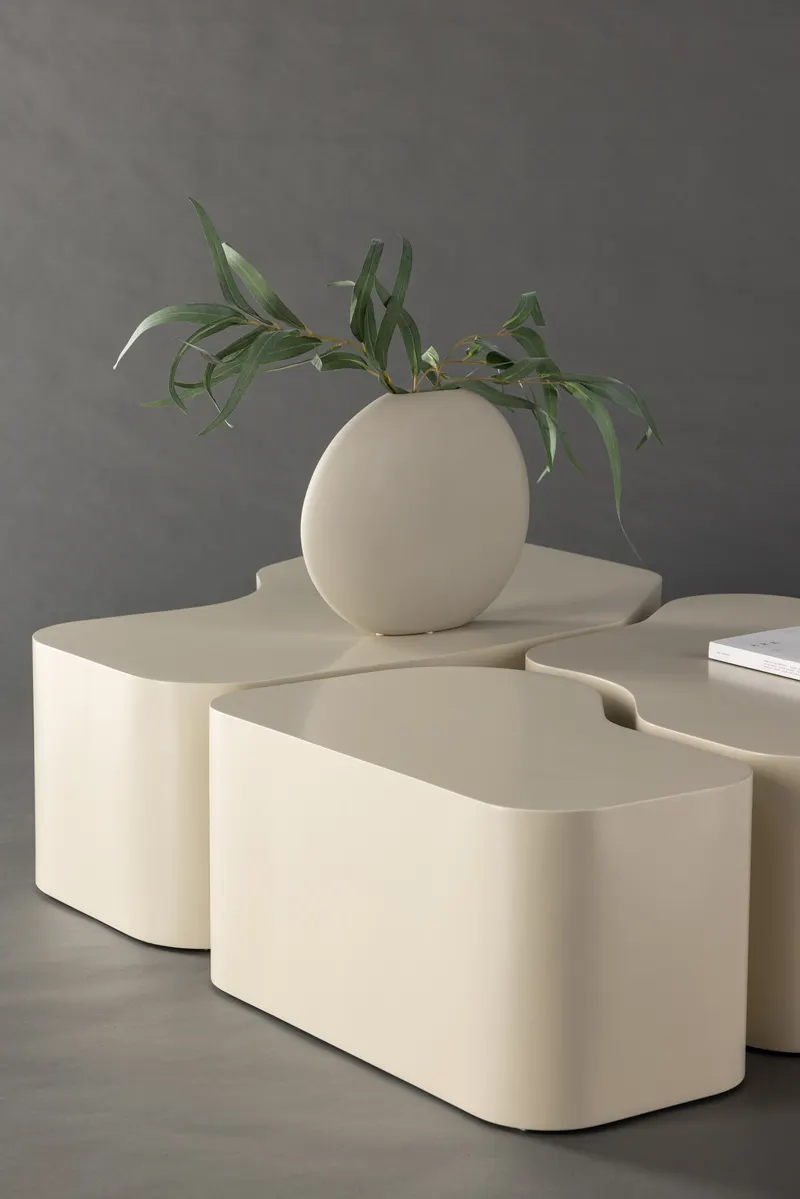 Nordland dreiteiliger Couchtisch in Beige, im Wohnraum, Ansicht 2