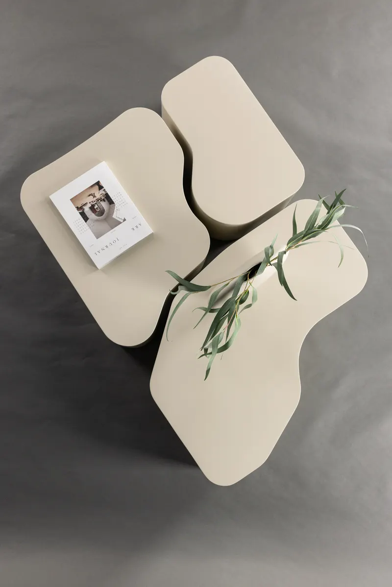 Nordland dreiteiliger Couchtisch in Beige, im Wohnraum, Ansicht 4