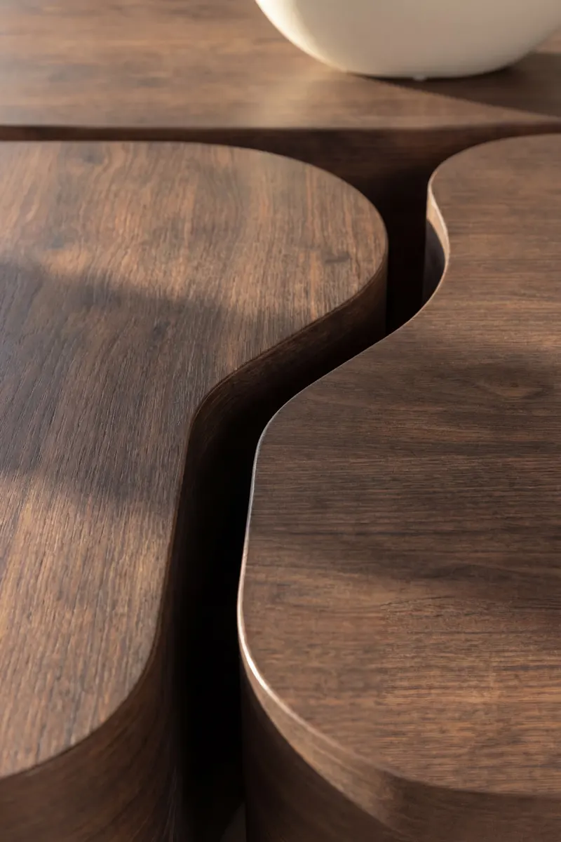 Nordland dreiteiliger Couchtisch in Mokka, im Wohnraum, Ansicht 4
