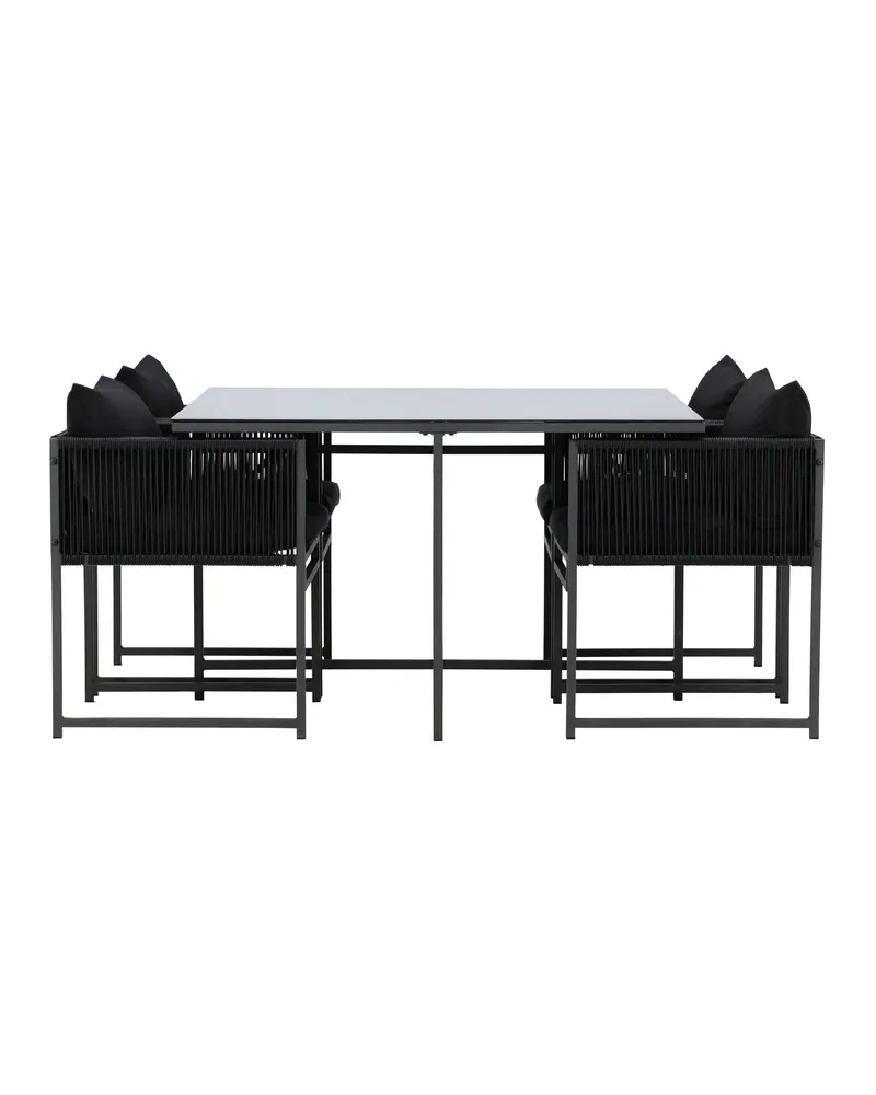 Noto Gartenmöbel-Set: quadratischer Glastisch und 4 Armlehnstühle