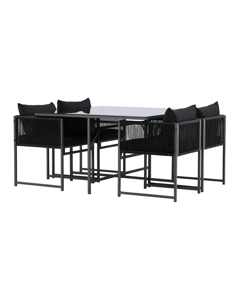 Noto Gartenmöbel-Set mit quadratischem Glastisch und 4 Armlehnstühlen, Ansicht 8