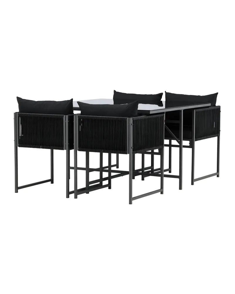 Noto Gartenmöbel-Set mit quadratischem Glastisch und 4 Armlehnstühlen, Ansicht 11