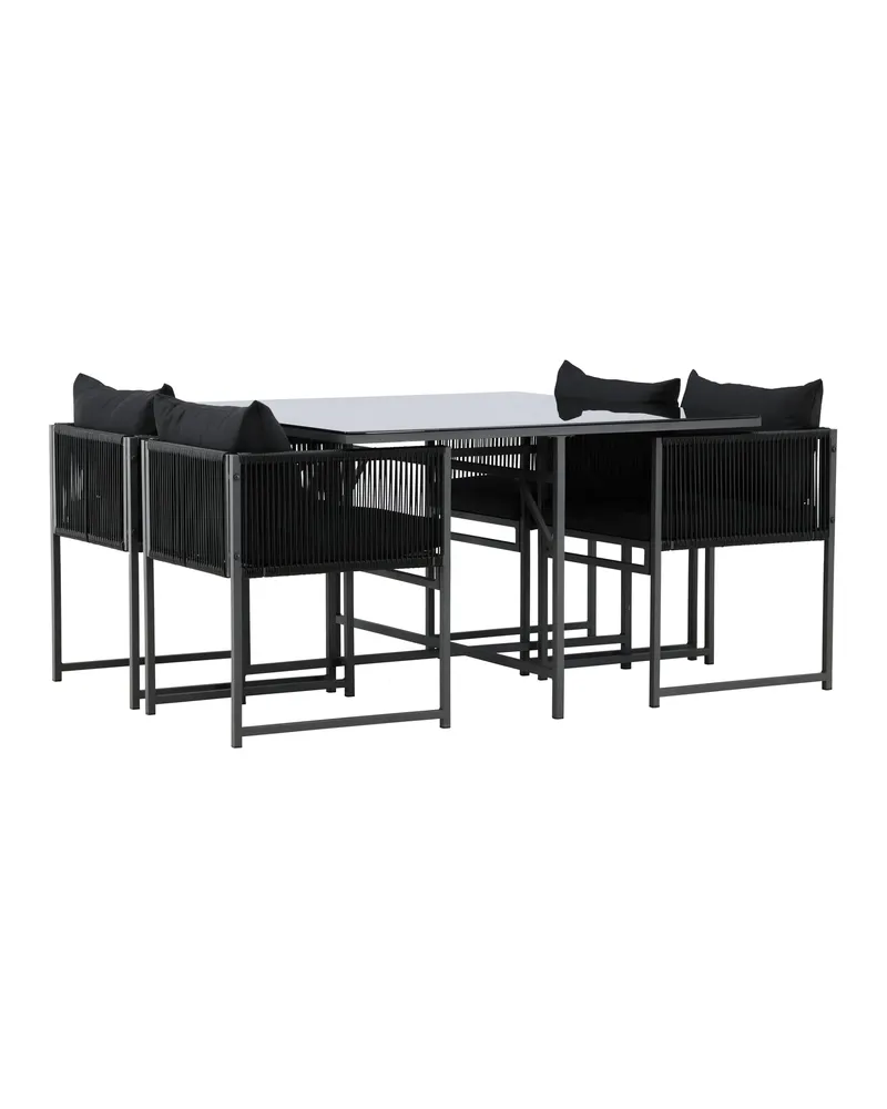 Noto Gartenmöbel-Set mit quadratischem Glastisch und 4 Armlehnstühlen, Ansicht 2