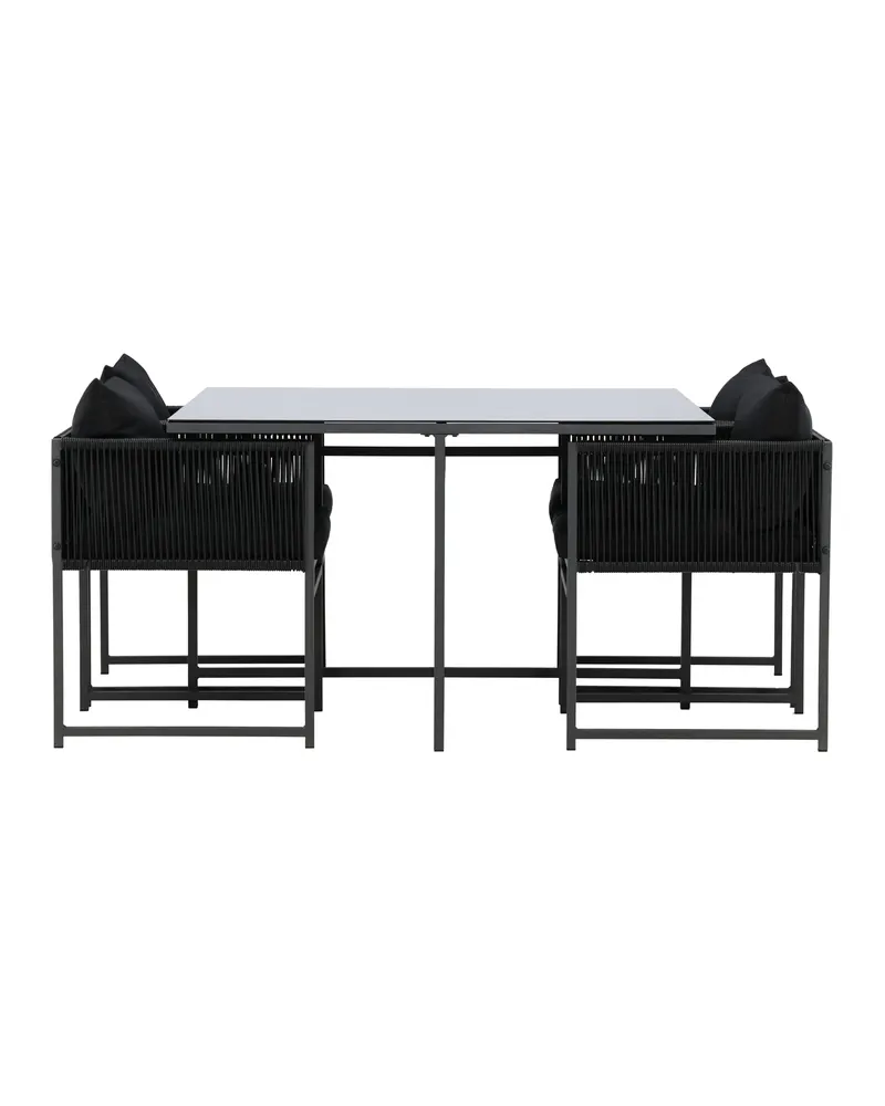 Noto Gartenmöbel-Set mit quadratischem Glastisch und 4 Armlehnstühlen, Ansicht 5