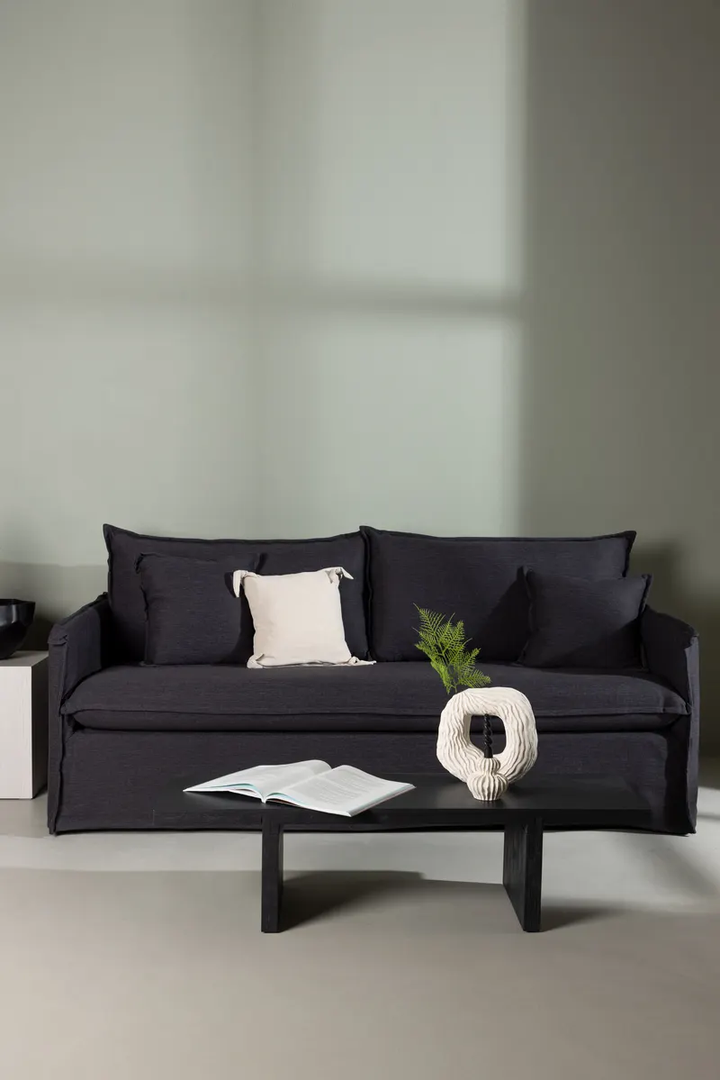 Nova 3-Sitzer-Sofa mit abnehmbarem Bezug in Schwarz, im Wohnraum, Ansicht 1