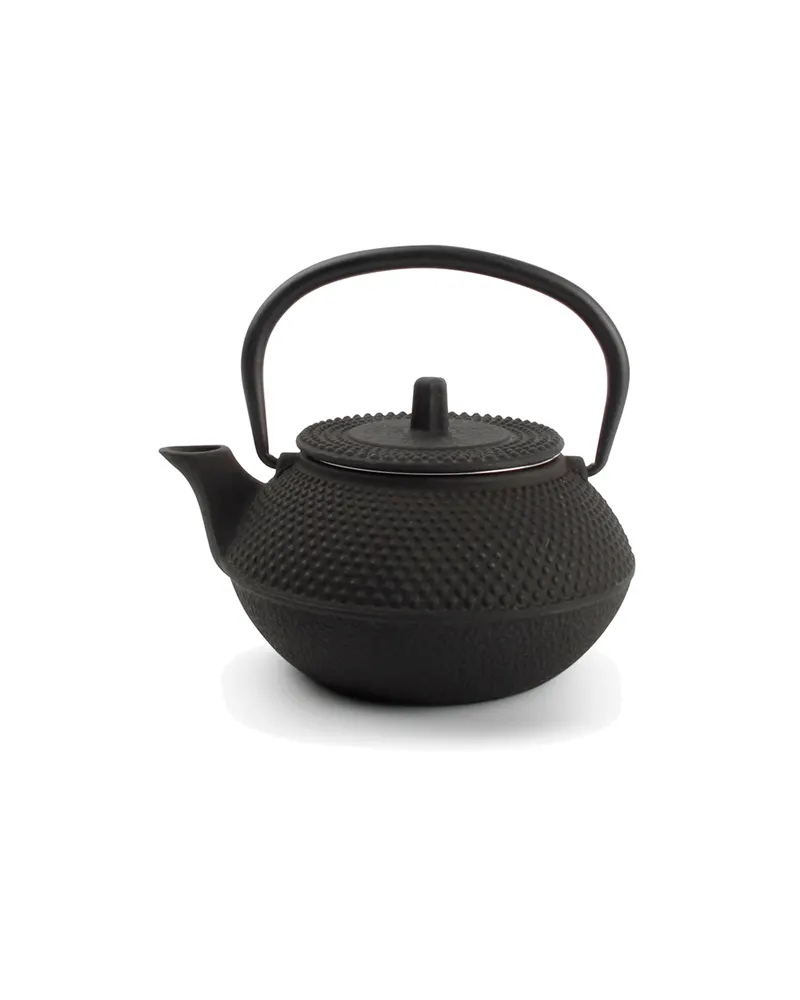 O-Tea Teekanne aus schwarzem Gusseisen mit Teesieb, Schwarz