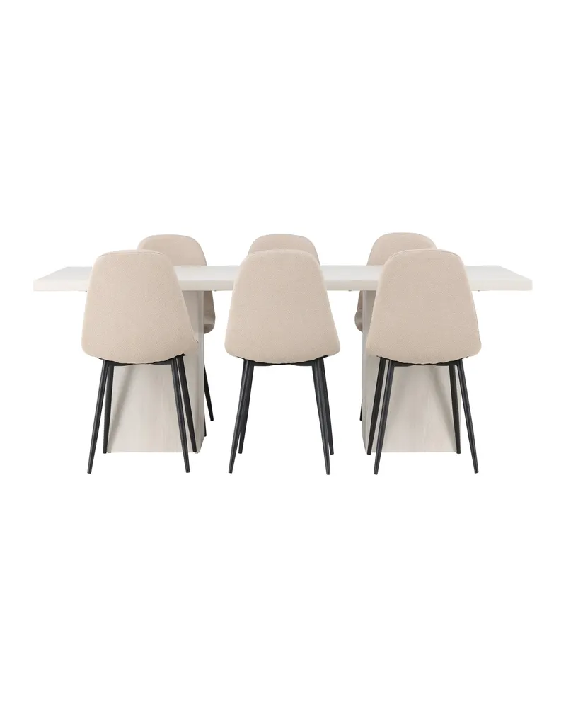 Olga & Polar Essgruppe mit weißem Esstisch und 6 Polsterstühlen in Beige, Gestell Schwarz, Ansicht 2