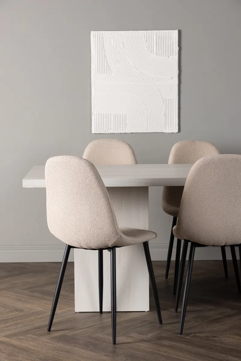 Olga & Polar Essgruppe mit weißem Esstisch und 6 Polsterstühlen in Beige, Gestell Schwarz, im Wohnraum, Ansicht 2