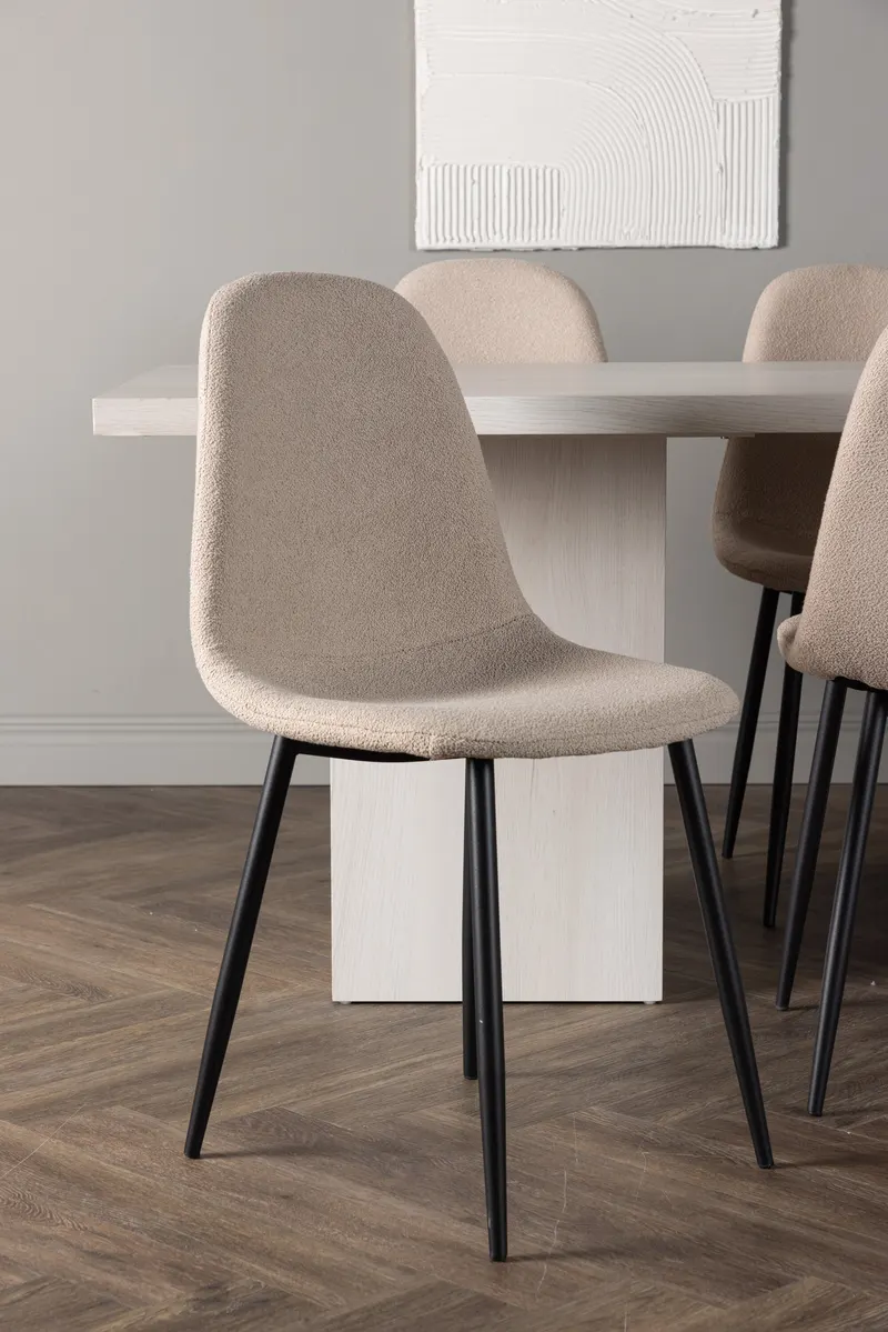Olga & Polar Essgruppe mit weißem Esstisch und 6 Polsterstühlen in Beige, Gestell Schwarz, im Wohnraum, Ansicht 4