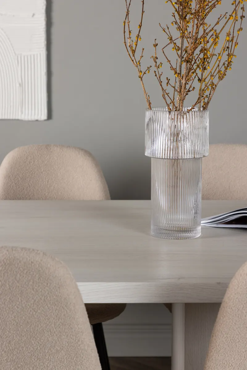 Olga & Polar Essgruppe mit weißem Esstisch und 6 Polsterstühlen in Beige, Gestell Schwarz, im Wohnraum, Ansicht 5