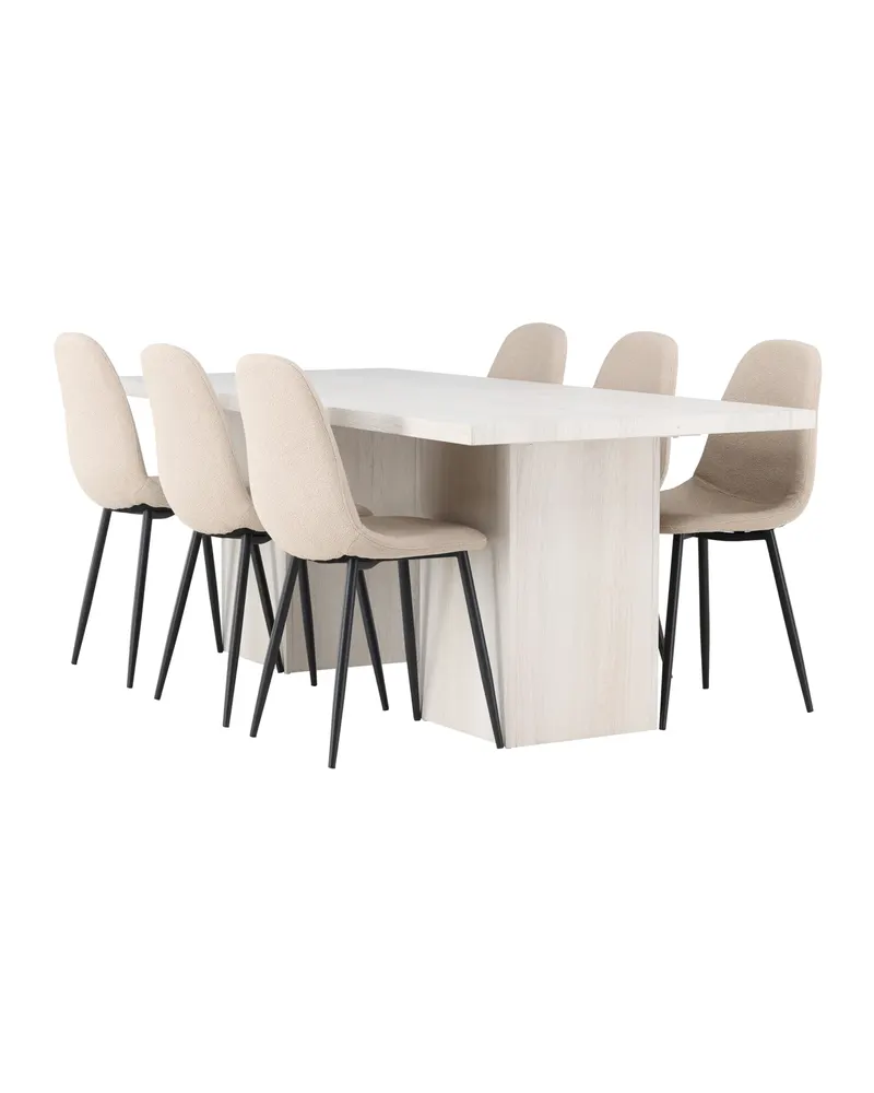 Olga & Polar Essgruppe mit weißem Esstisch und 6 Polsterstühlen in Beige, Gestell Schwarz, Ansicht 4