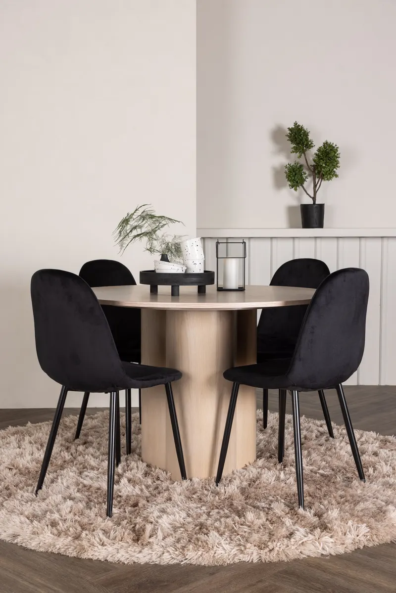 Olivia & Polar runde Essgruppe mit 4 Stühlen in Whitewash, Schwarz, im Wohnraum, Ansicht 1