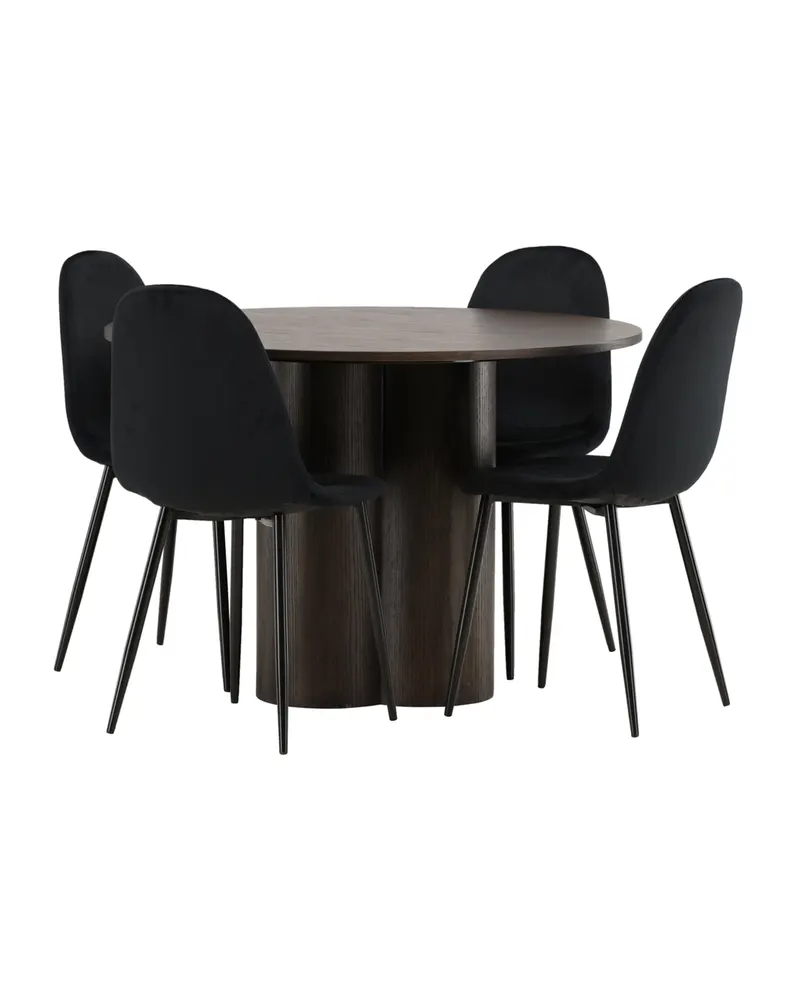 Olivia & Polar Essgruppe mit rundem Esstisch Ø 110 cm und 4 Stühlen, Mokka, Schwarz