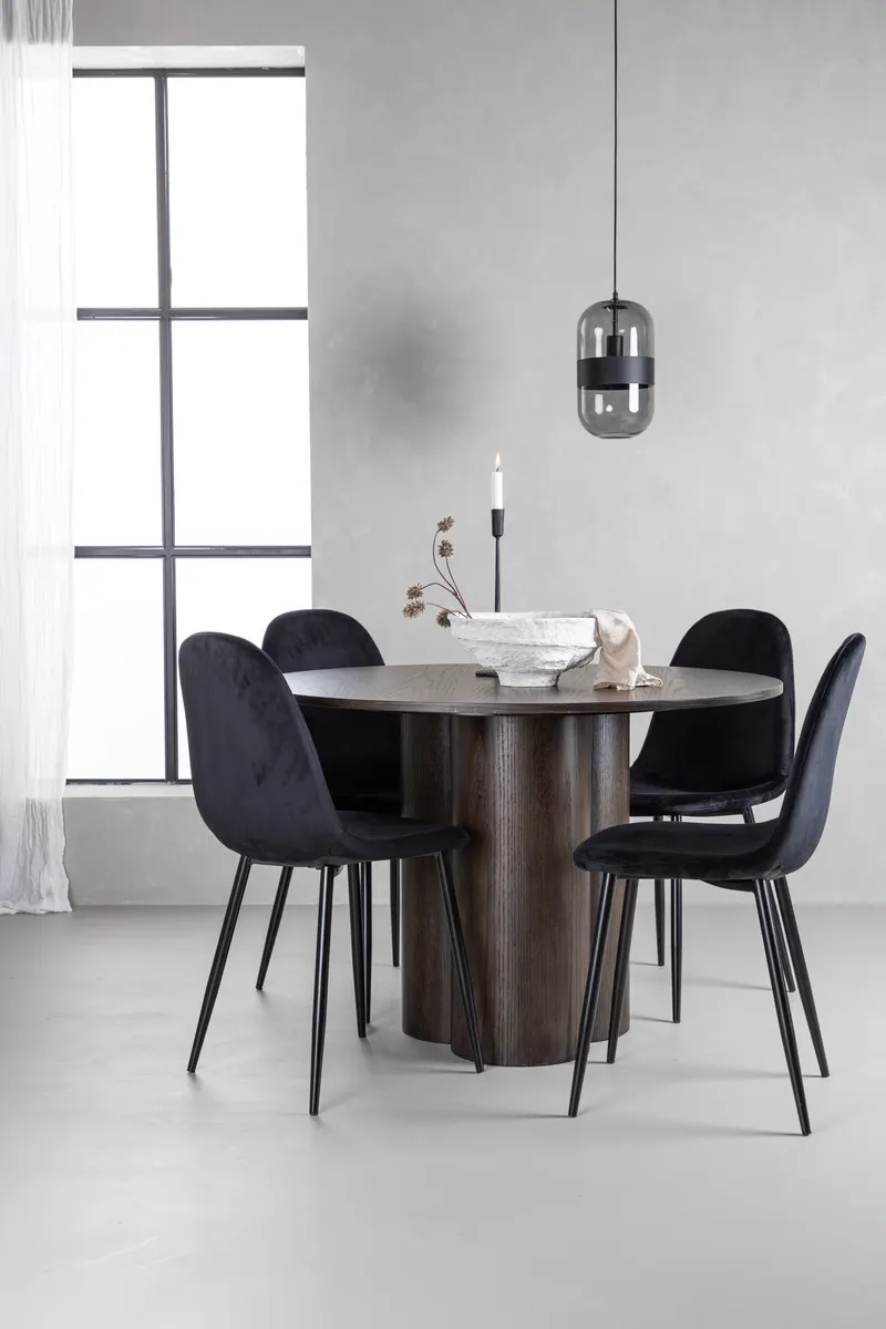 Olivia & Polar runde Essgruppe mit 4 Stühlen in Mokka, Schwarz, im Wohnraum, Ansicht 1