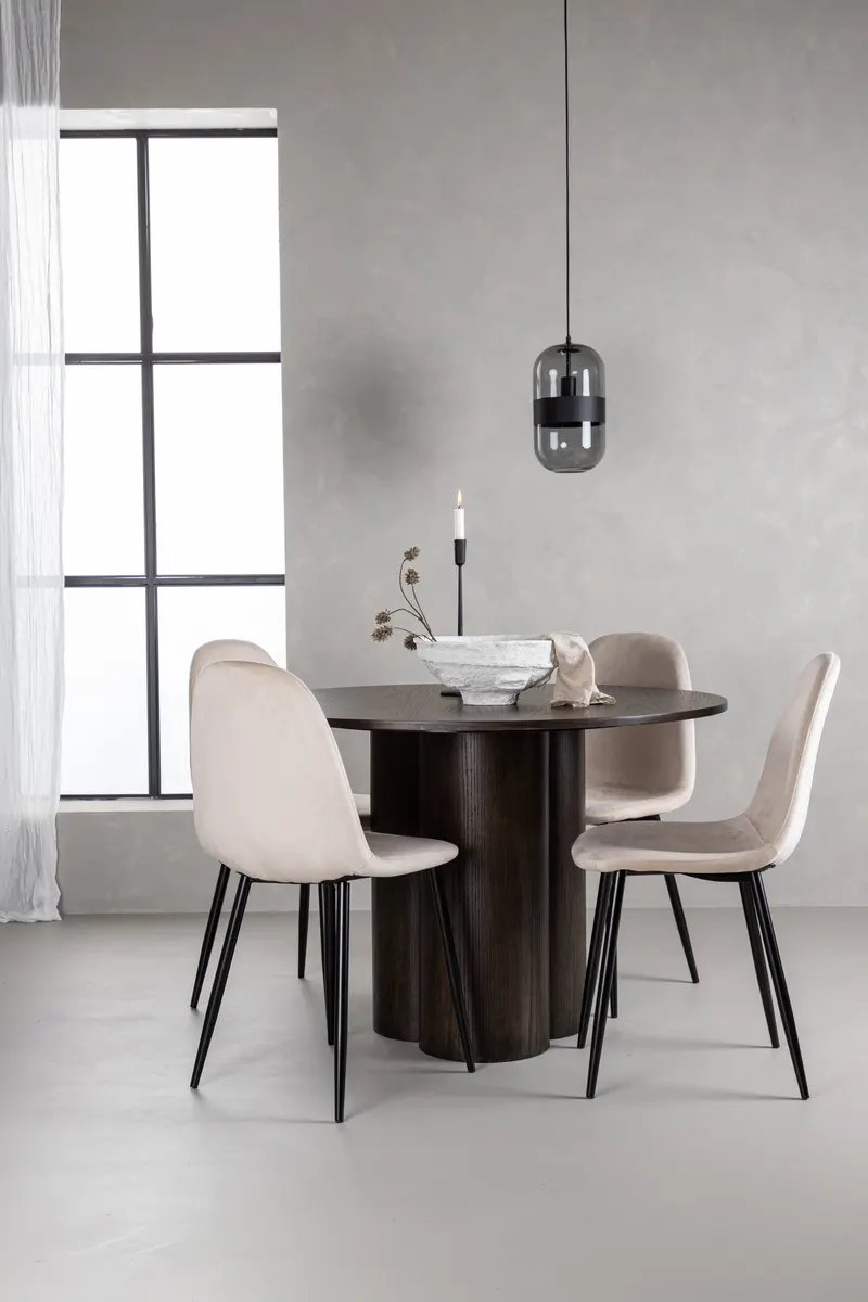 Olivia & Polar runde Essgruppe mit 4 Stühlen in Mokka, Beige, Gestell Schwarz, im Wohnraum, Ansicht 1