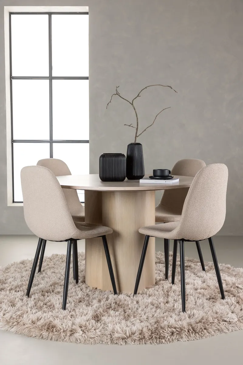 Olivia & Polar runde Essgruppe mit 4 Stühlen in Whitewash, Beige, Gestell Schwarz, im Wohnraum, Ansicht 1