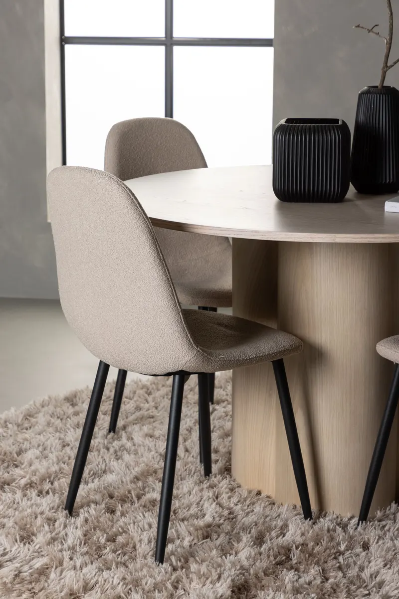 Olivia & Polar runde Essgruppe mit 4 Stühlen in Whitewash, Beige, Gestell Schwarz, im Wohnraum, Ansicht 2