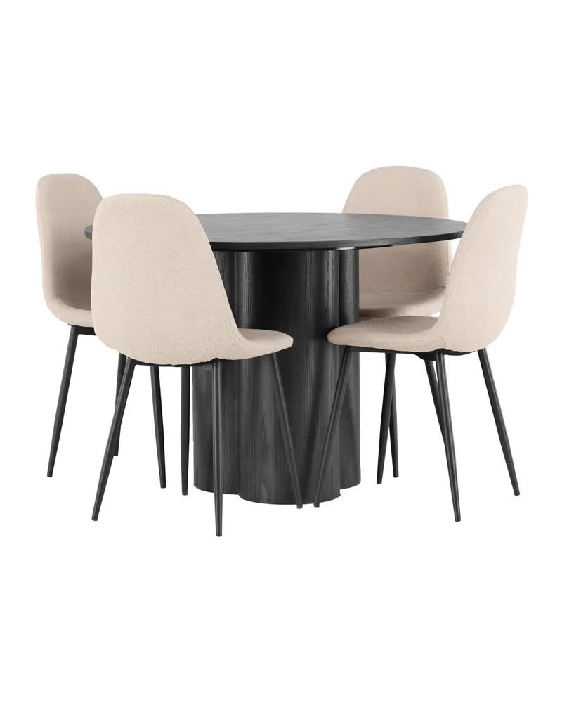 Olivia & Polar runde Essgruppe mit 4 Stühlen in Schwarz, Beige, Gestell Schwarz, Ansicht 1