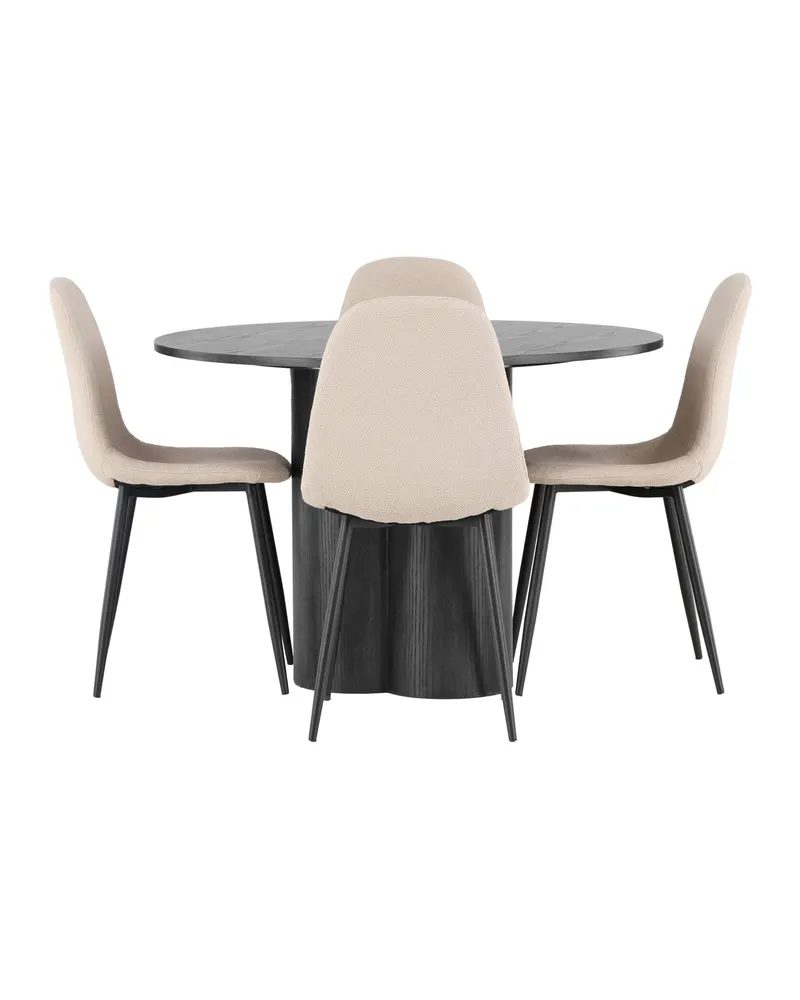 Olivia & Polar runde Essgruppe mit 4 Stühlen in Schwarz, Beige, Gestell Schwarz, Ansicht 2